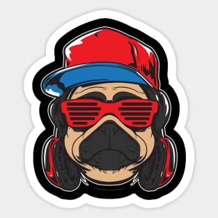 cute pug dog with glasses and headphone Sticker